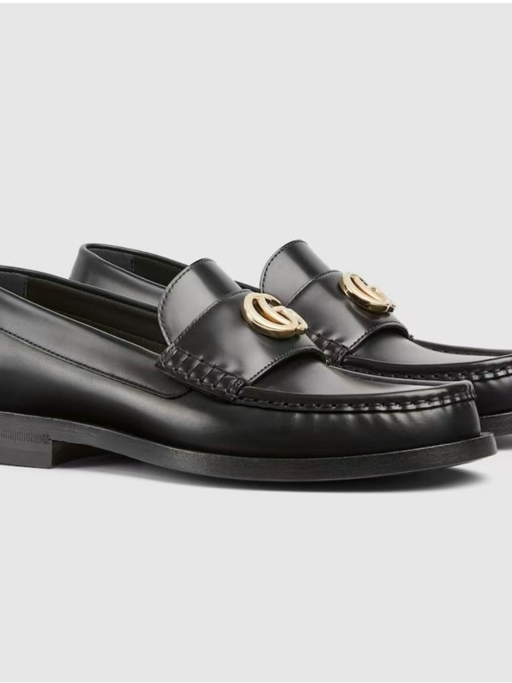 New Gucci double G Black Leather Loafers with Gold Accent
